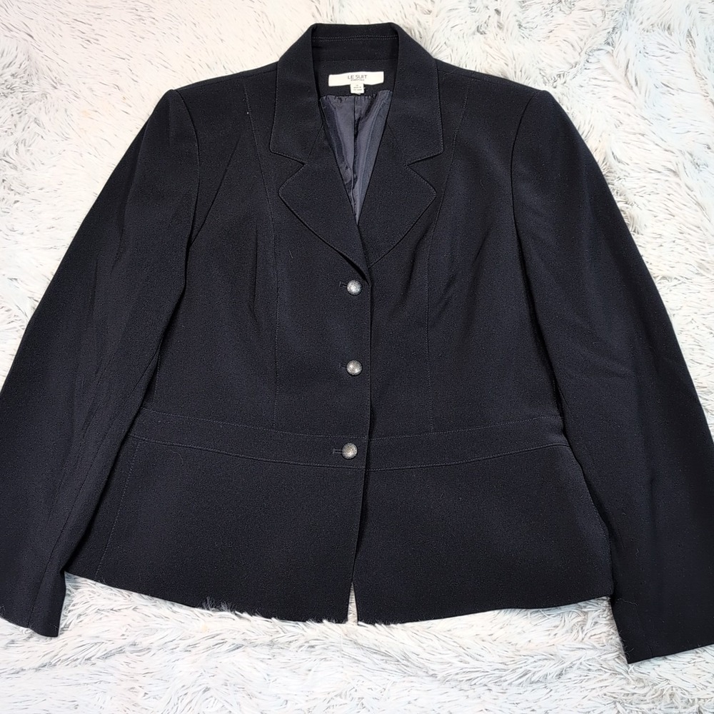Le Suit Jacket Womens 16 Blue Blazer Button Up Preppy Career Comfort Soft